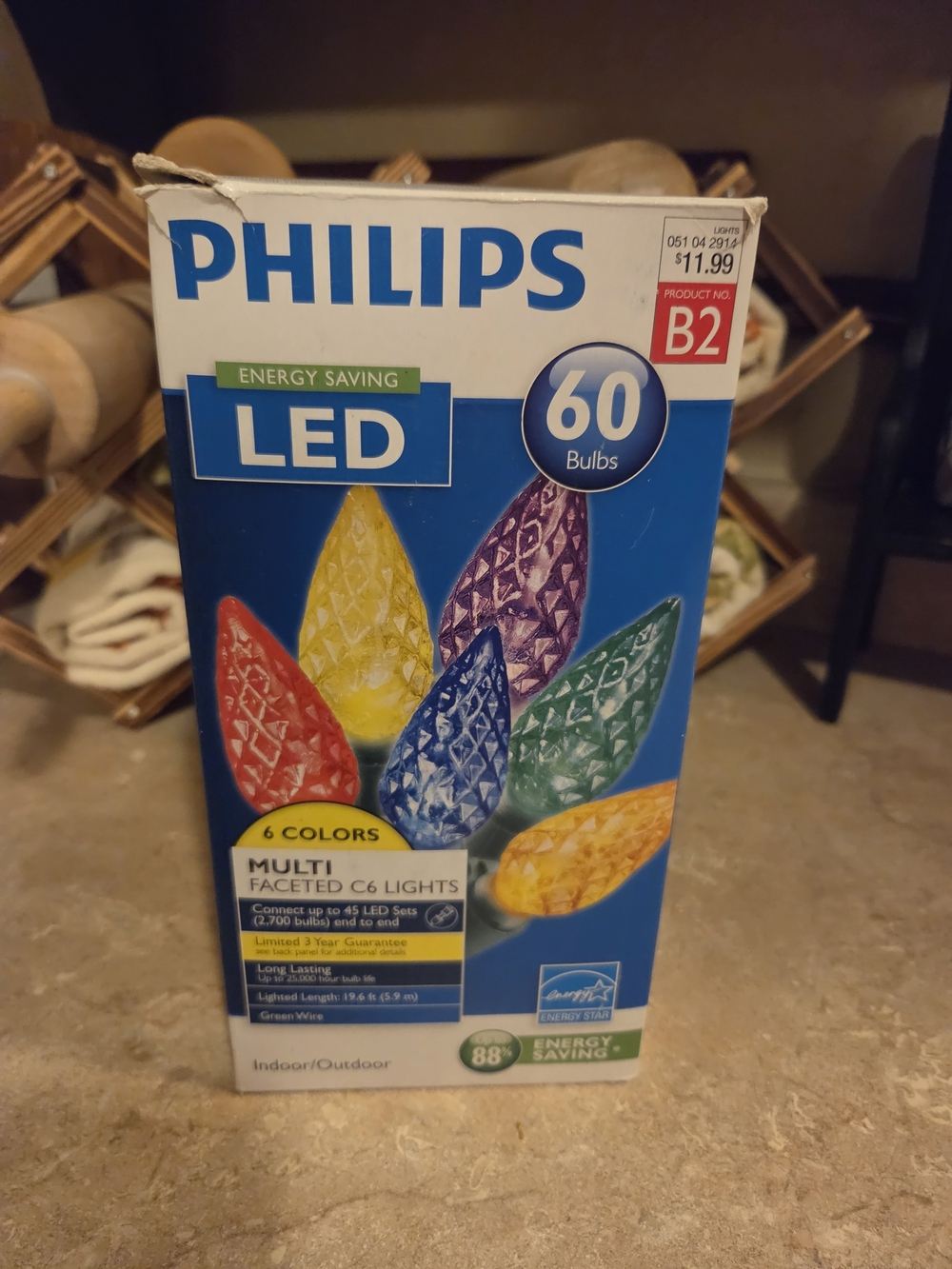 Phillips LED 19.6 Foot Faceted C6 Multi Color String Christmas Lights